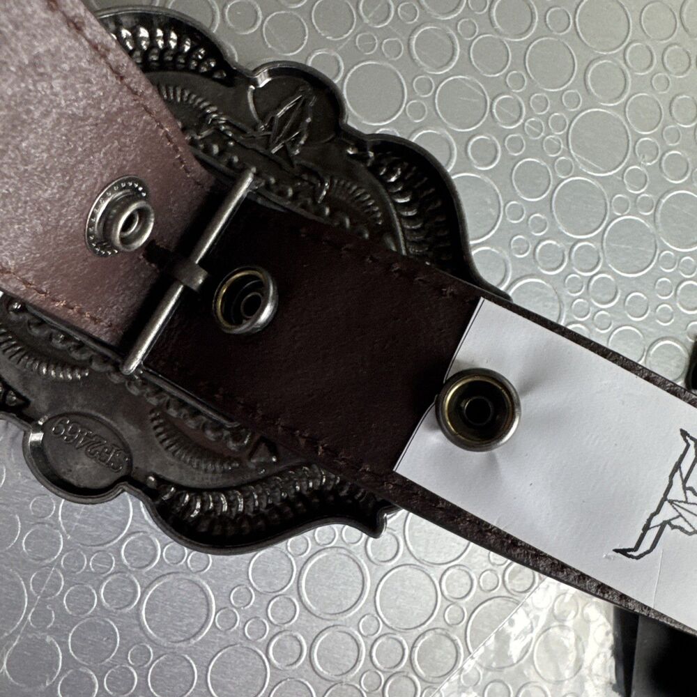 NWT Lucky & Blessed Turquoise Concho Tool Leather Belt - S Runs Bigger Dust Bag - Picture 5 of 14